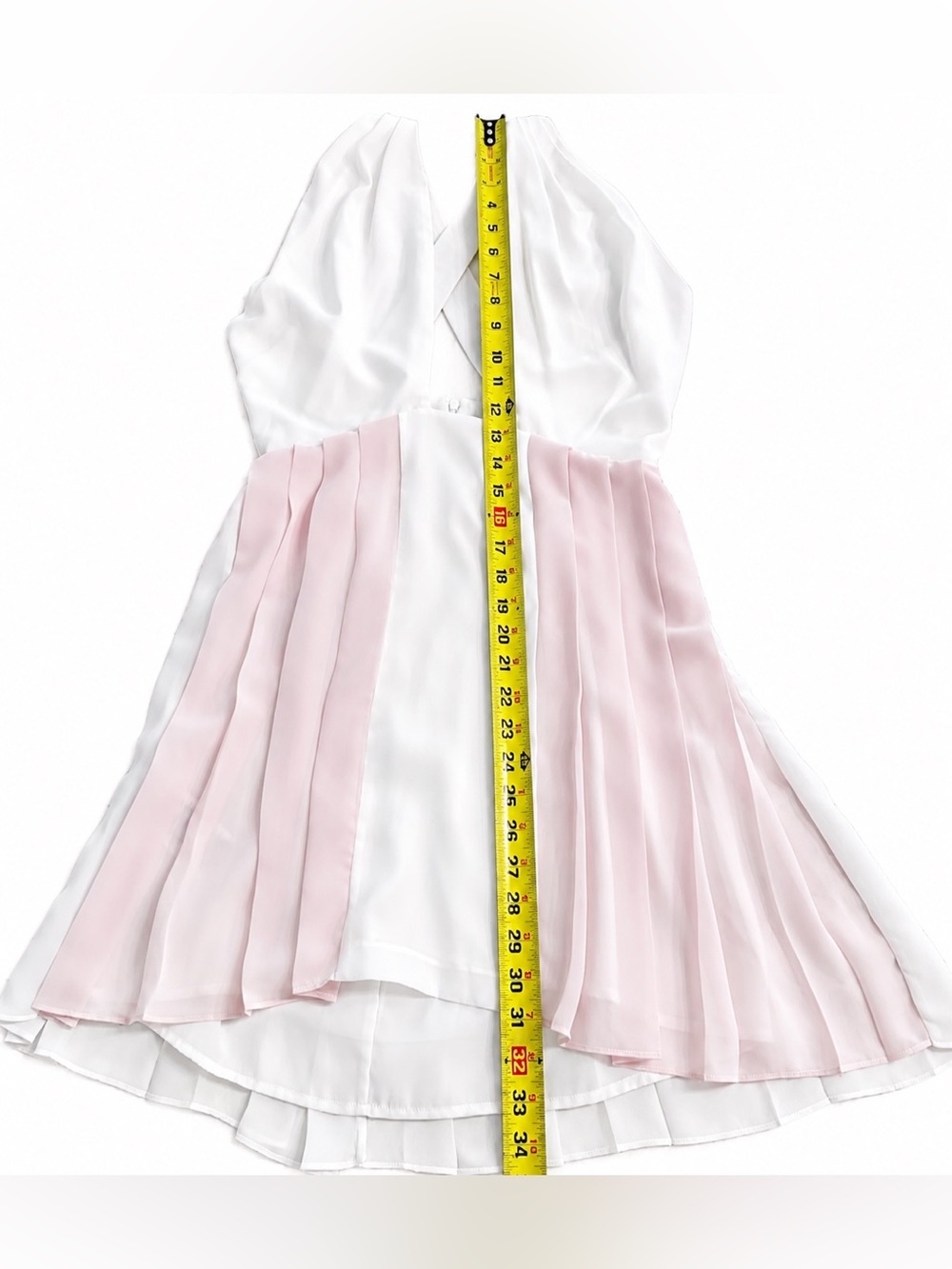 BCBGeneration White Pink Fit & Flare Cutout Pleated Mini Dress Size 6 - Picture 6 of 7